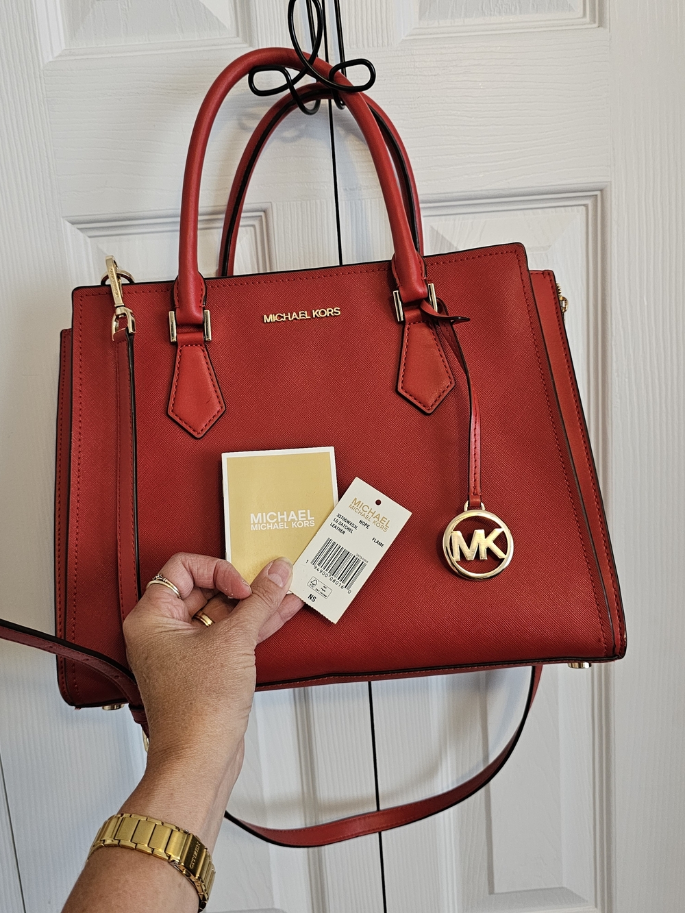 MICHAEL KORS Red Saffiano Leather Satchel& Crossbody Strap
